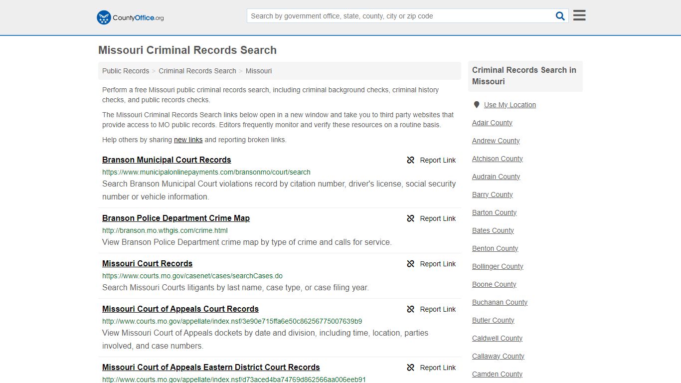 Missouri Criminal Records Search - County Office