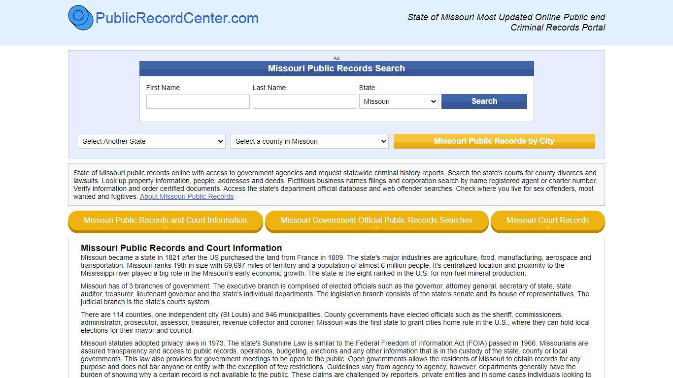Missouri Free Public Records, Criminal Records And Background Checks